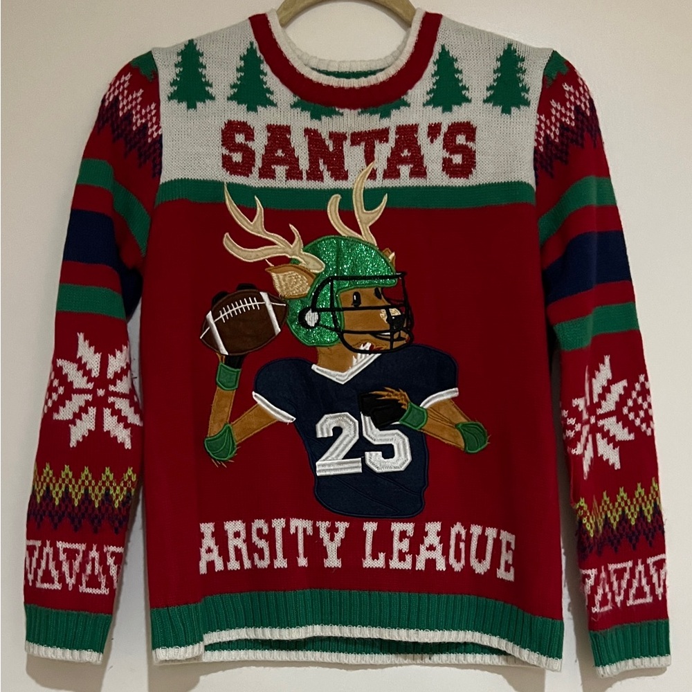 Boy’s Santa's Varsity League Christmas Sweater - Red and Green